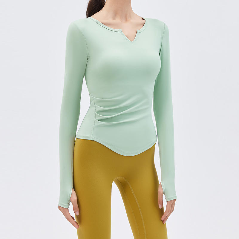 Custom Custom Autumn and winter new yoga clothes long sleeved T-shirt running sports top V-neck nude fitness top women with breast pads Quotes, Companies