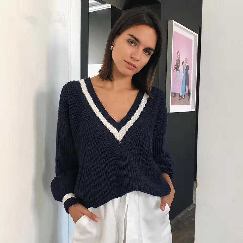 High-Quality 2026 New Autumn and Winter Casual Patchwork Color Contrast Thin Loose Long-Sleeved Women's Sweater Manufacturers, Suppliers