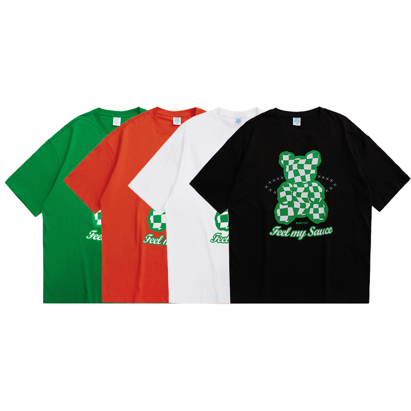 OEM ECOGARMENTS Checkerboard Bear Doll Reflective Star Ring Print Short Sleeve T-Shirt Men Suppliers, Service