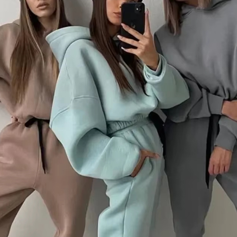 Best Wholesale Custom Women's XXL/XL Oversized Wool Velvet Jogging Pants Suit Gray Polyester Training Sweatshirt Suit Manufacturers, Product