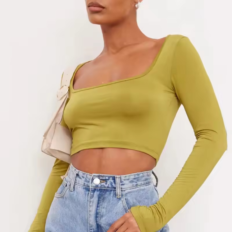 Cheap Fashion Custom Logo Bamboo Sensual Women's Soft Long-Sleeved Slim-Fit Back-Open Knit Cut T-Shirt Manufacturers, Company