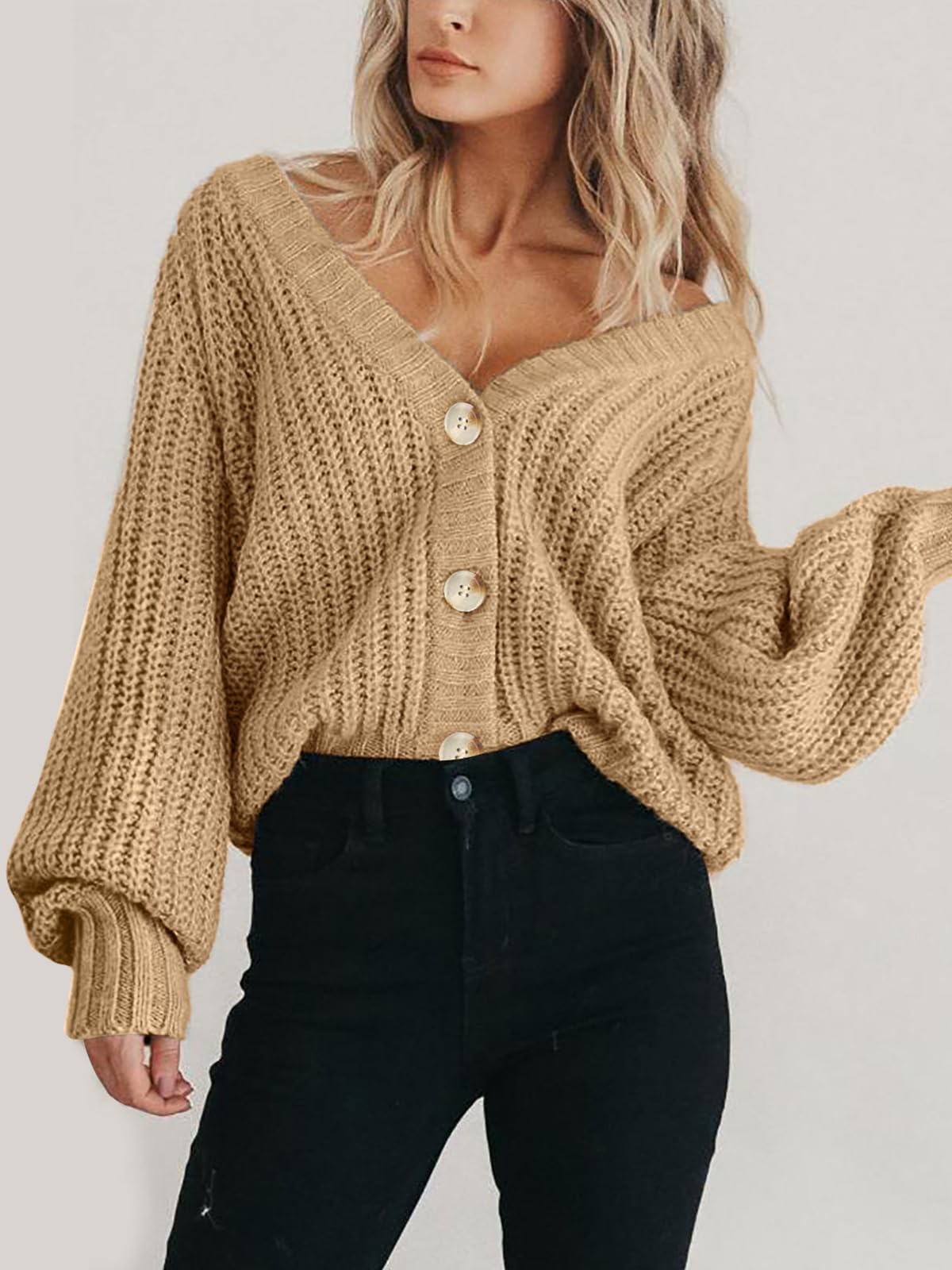 CE Certification Women's Chunky Knit Sweater, Front-Opening Cardigan Coat, Long-Sleeved Buttoned Loose-Fit Short Cardigan Jacket Quotes, Product