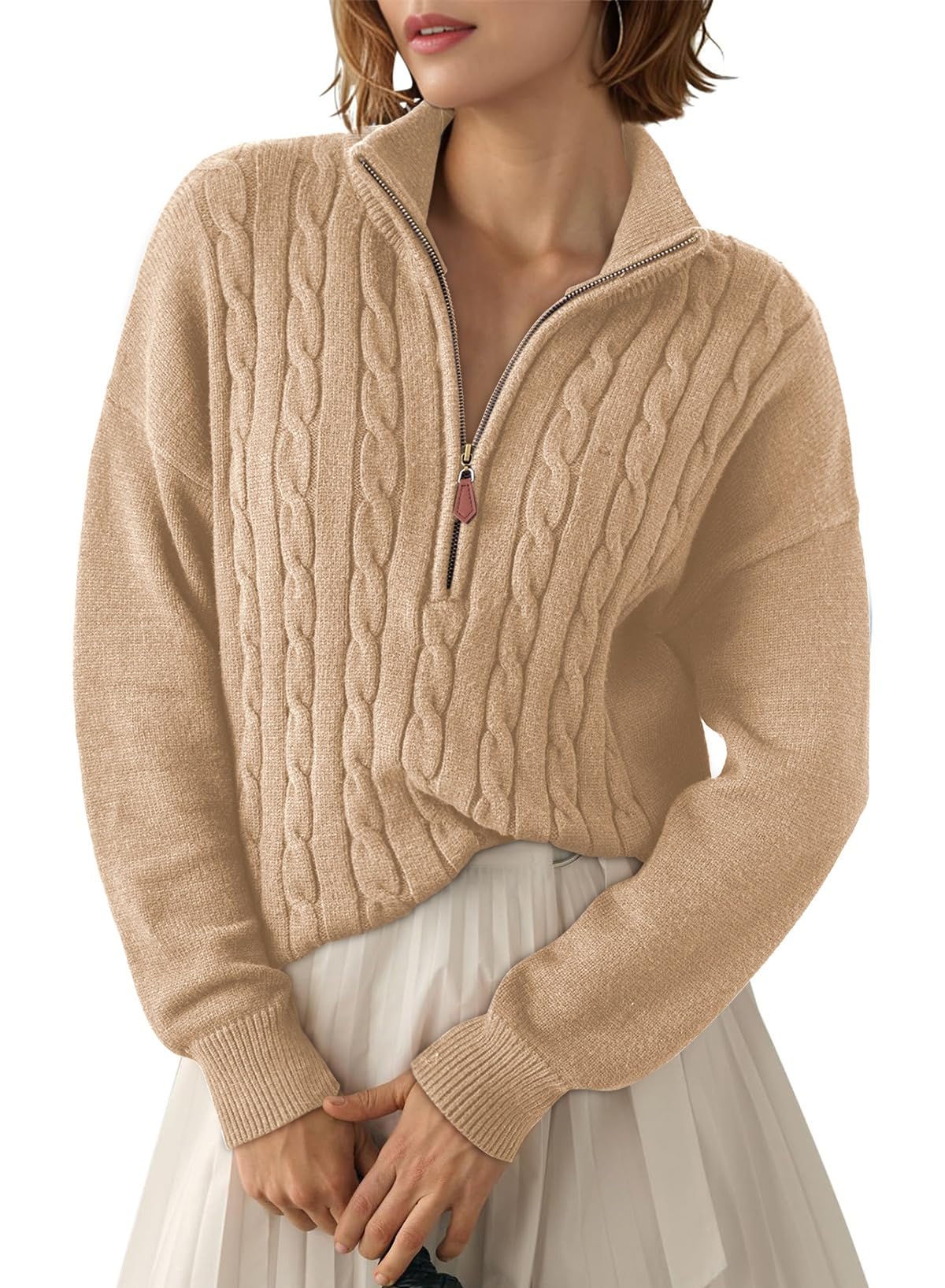 Custom Women's Sweater Top Autumn and Winter Sweater Jacket with Quarter Zipper, Casual Rib Knit Pullover Product, Service