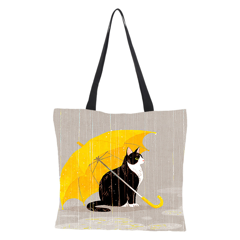 Custom Oil painting cat print cotton and linen ladies handbag Factories, Exporters
