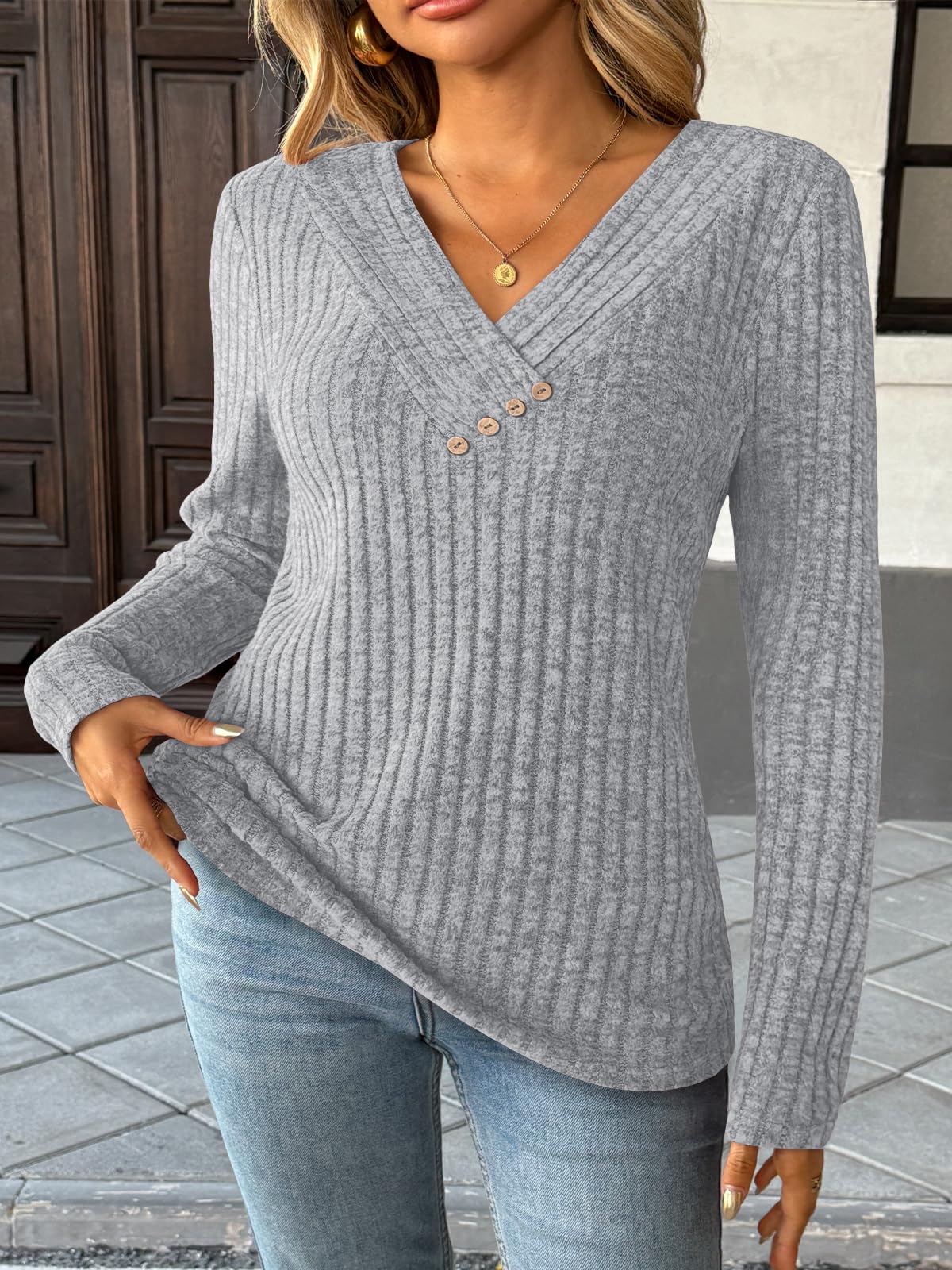 Best Women's long-sleeved shirt autumn fashion knitted sweater V-neck sweater waist-cinching sweater fashion casual work sweater fashion winter clothing Quotes, Products