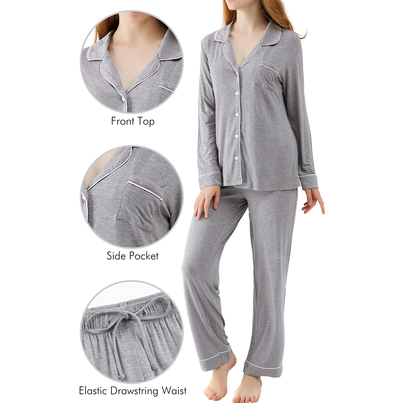 ODM ECOGARMENTS Bamboo Women Long Sleeve Sleepwear Button Down Nightwear Factories, Product