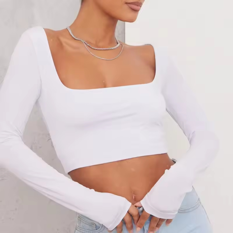 Cheap Fashion Custom Logo Bamboo Sensual Women's Soft Long-Sleeved Slim-Fit Back-Open Knit Cut T-Shirt Manufacturers, Company