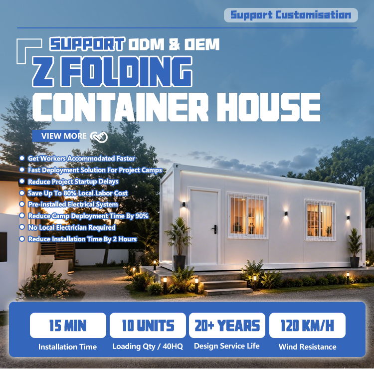 Prefabricated Housing Factory Z Fold Container House Multi Layer Stackable Modular Accommodation Cabin Construction Site Shed