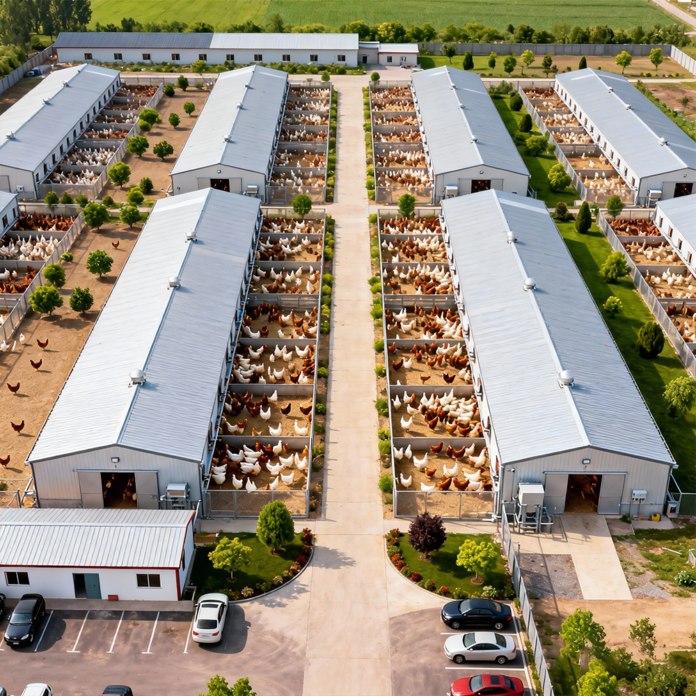 1000 Sqm Light Steel Prefab Building Design Prefabricated Modular Poultry House Automatic Industrial Chicken Coop