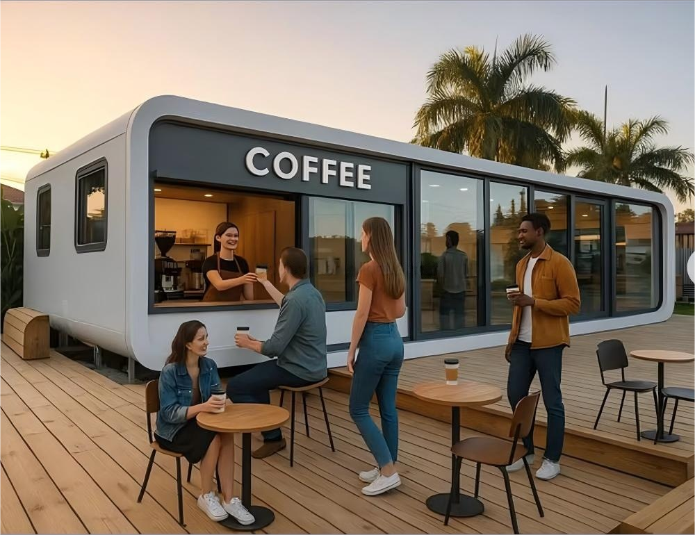 Prefab Home Kit Container House Commercial Cabin Kiosk Coffee Shop Retail Pod for Pop-up Business and Ticket Booth