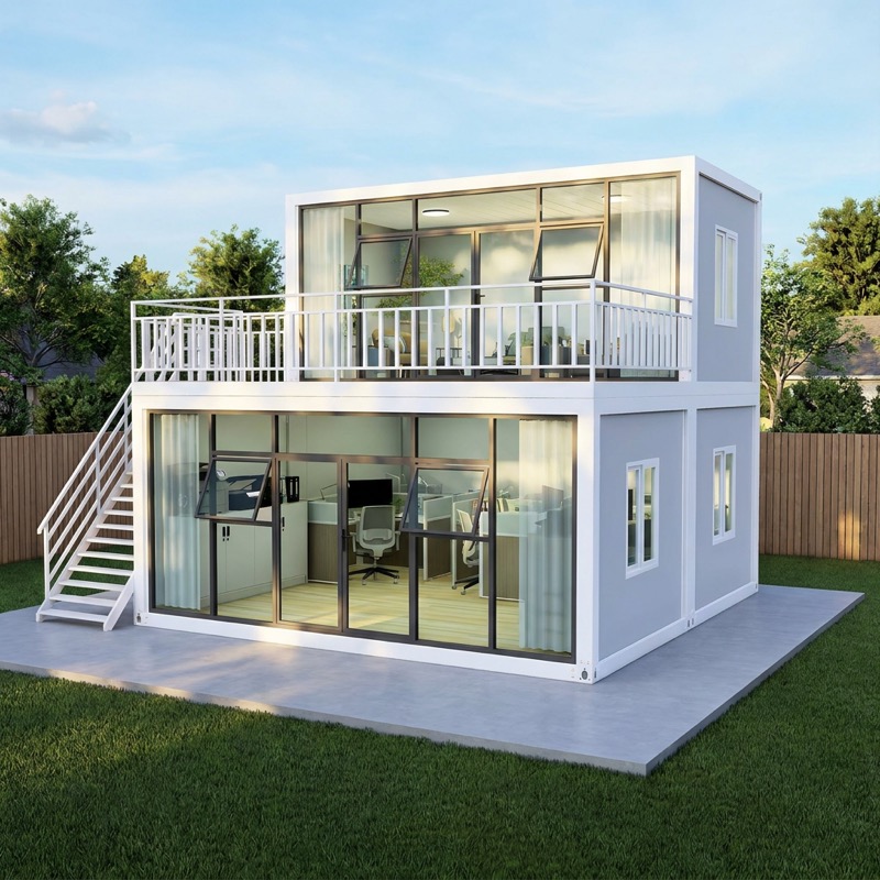 Modern 2 Storey Detachable Container Office with Panoramic Glass Wall Luxury Modular Prefab Villa for Project Headquarters