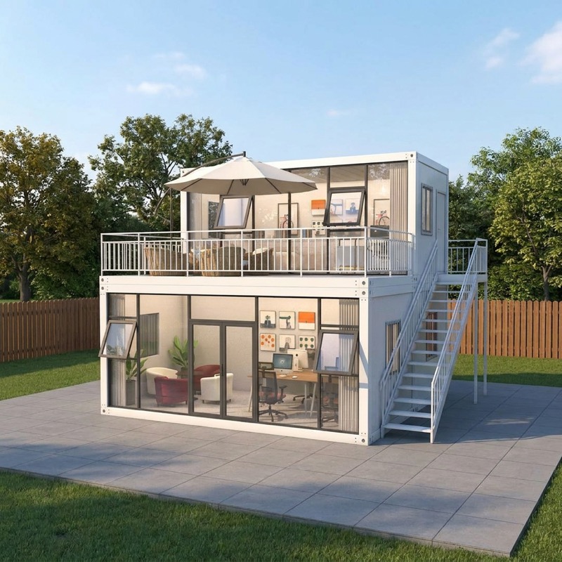 Modern 2 Storey Detachable Container Office with Panoramic Glass Wall Luxury Modular Prefab Villa for Project Headquarters