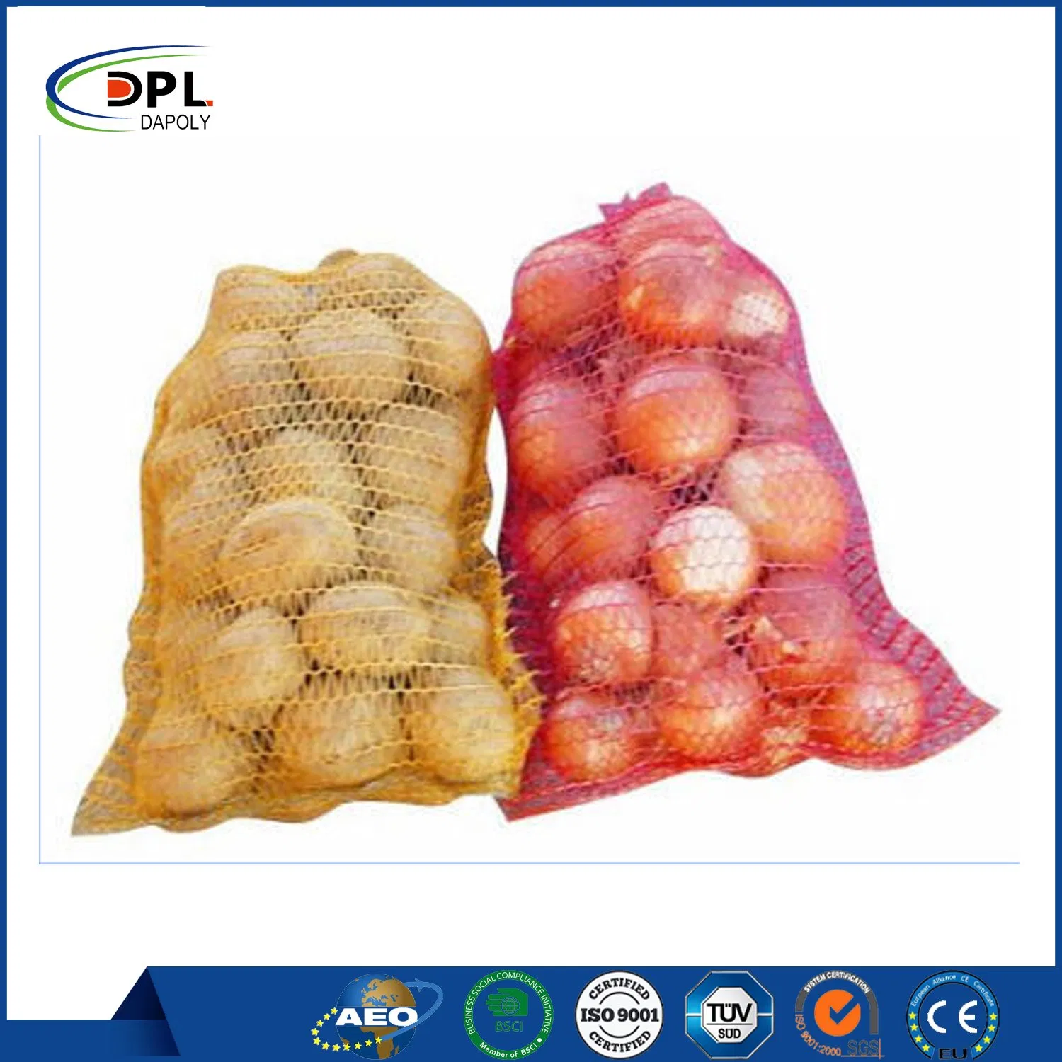 Sacos de malha tubular de leno para embalagem de cebola, batata e vegetais frescos com cordão à venda