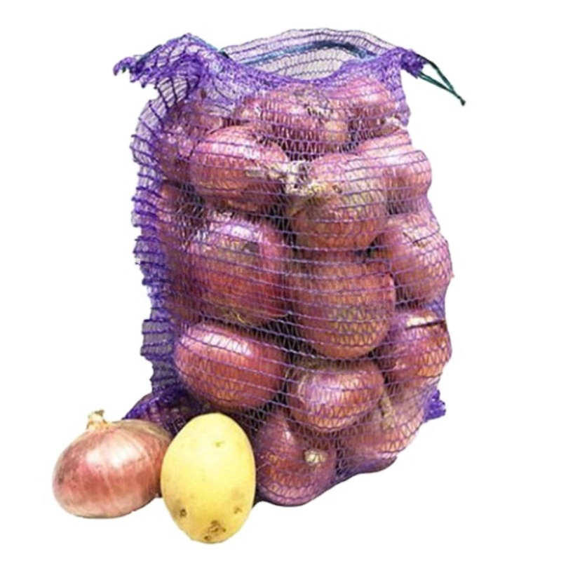 Embalagem de Cebola Batata Saco de Plástico PE Rede Raschel Saco de Alho Rede Saco de Frutas e Legumes Saco de Produção com Cordão