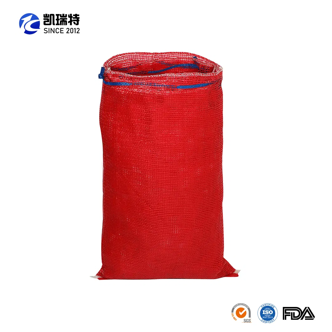 Saco de malha de plástico durável com cordão para embalagem de frutas e vegetais, ideal para feijão, cebola, batata e repolho