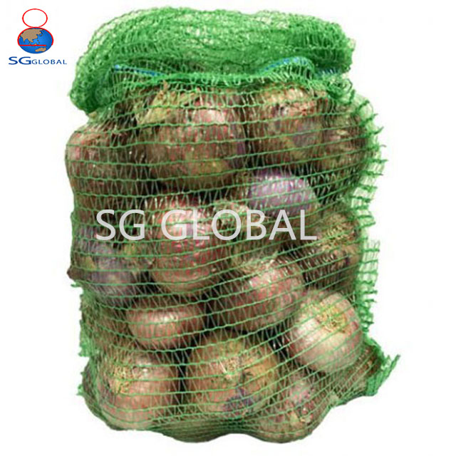 Embalagem de Cebola Batata Saco de Plástico PE Rede Raschel Saco de Alho Rede Saco de Frutas e Legumes Saco de Produção com Cordão