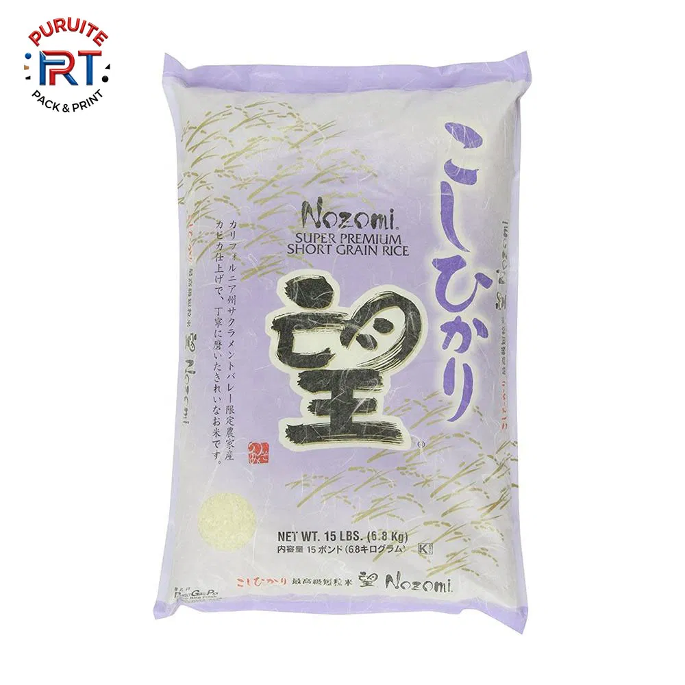 Saco de Arroz Woven PP Laminado BOPP Impresso Personalizado OEM 5kg 10kg 25kg 50kg Embalagem de Grãos Alimentícios