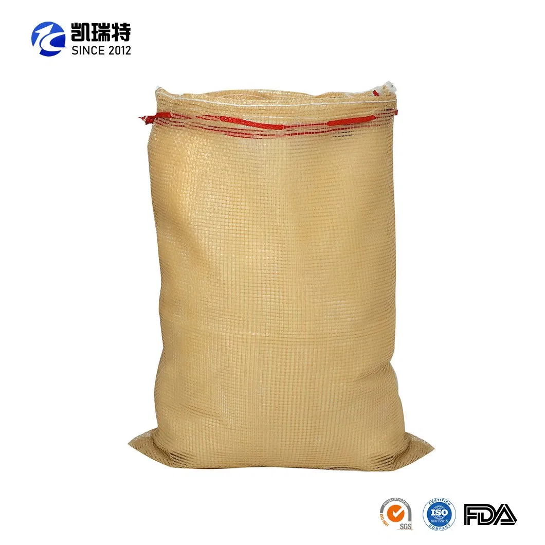 Saco de malha de plástico durável com cordão para embalagem de frutas e vegetais, ideal para feijão, cebola, batata e repolho
