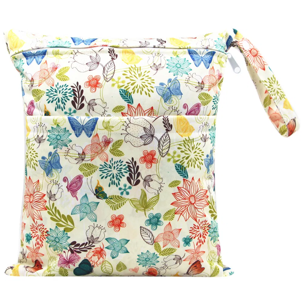 Bolsas Reutilizáveis à Prova d'Água com Dois Bolsos com Zíper Bolsa Úmida para Fraldas de Pano