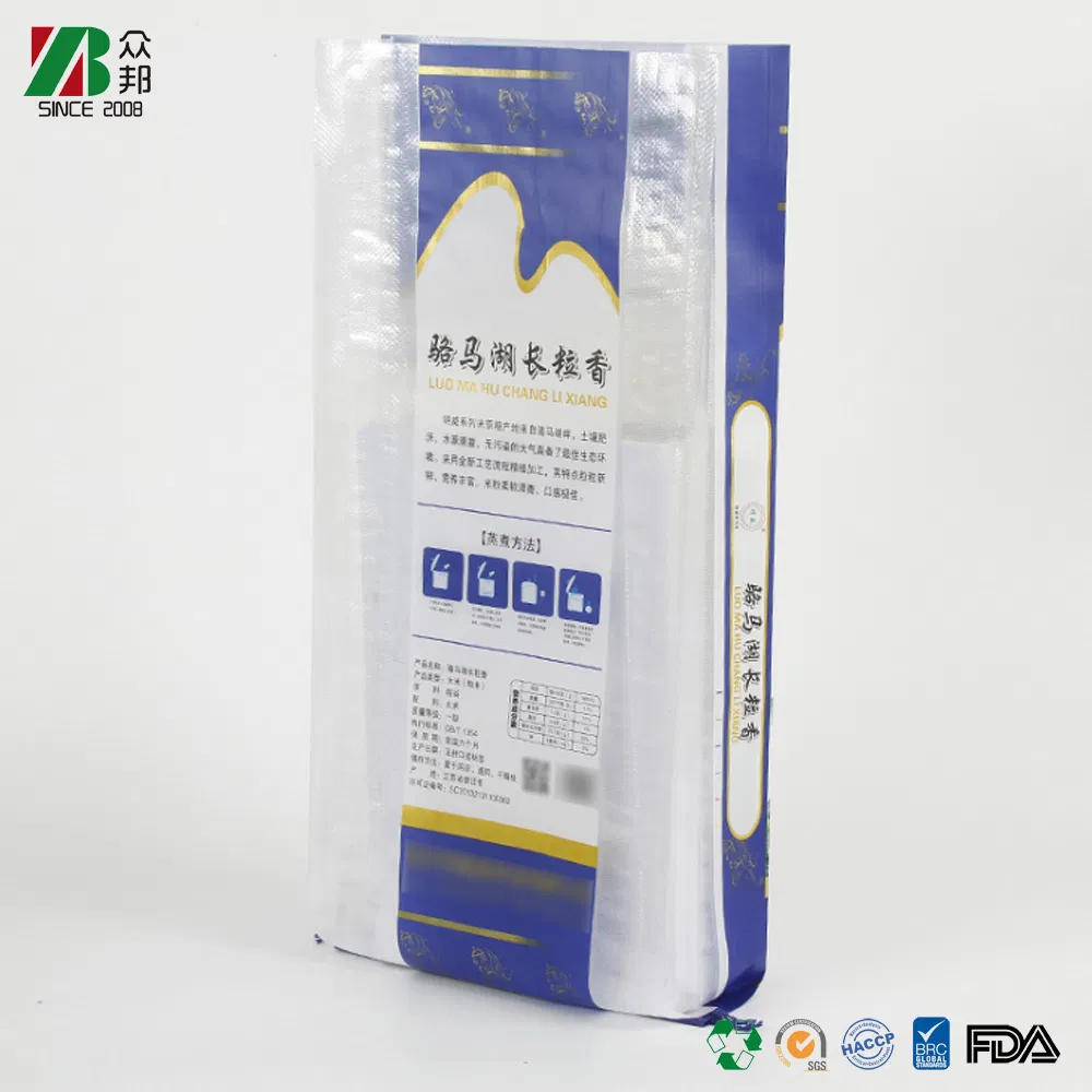 Fabricante ZB Packaging China 25kg 50kg Saco Woven de PP para Grãos de Arroz Laminado BOPP