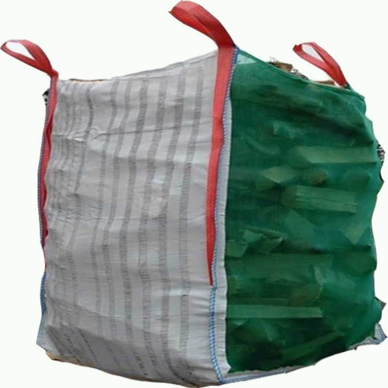 Saco de lenha de malha estabilizada UV de alta resistência com alças de inclinação para troncos