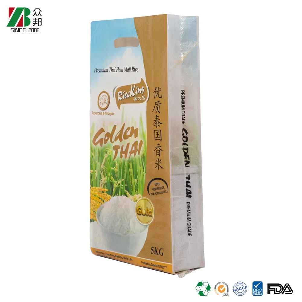 Fabricante ZB Packaging China 25kg 50kg Saco Woven de PP para Grãos de Arroz Laminado BOPP