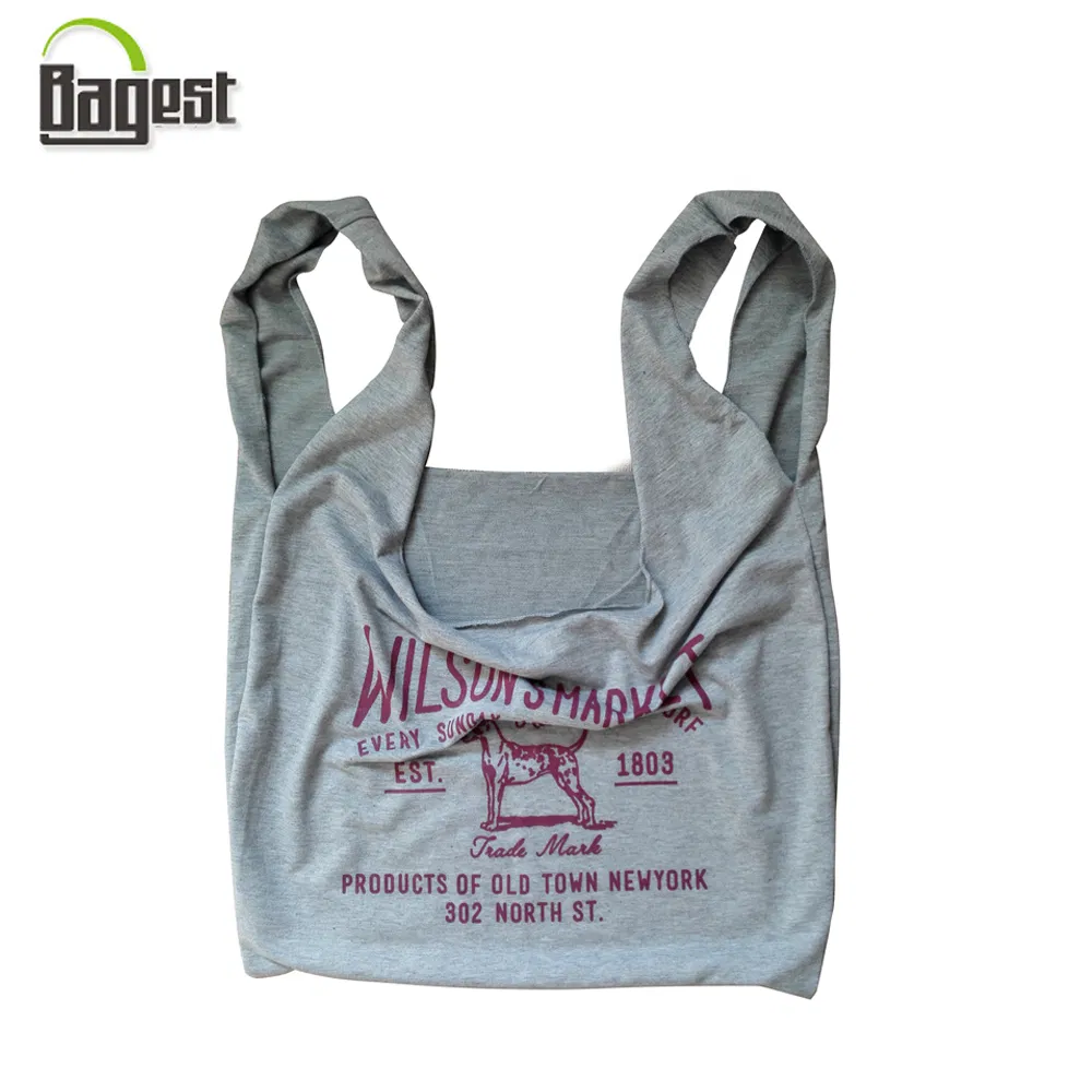 Bolsa de Compras de Camiseta de Malha de Algodão T/C Impresso com Ombros Macios