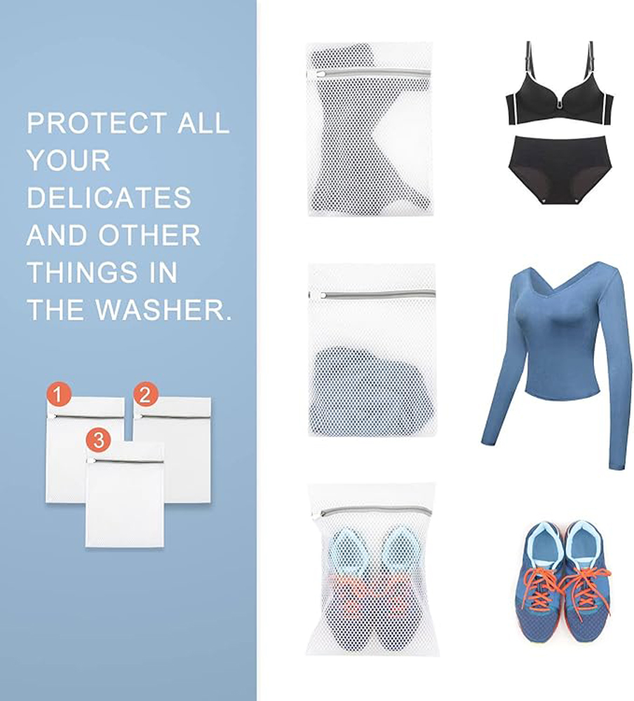 Sacos de Lavagem de Malha Tubular Reutilizáveis para Produtos - Saco de Rede com Saco de Lavagem Dobrável
