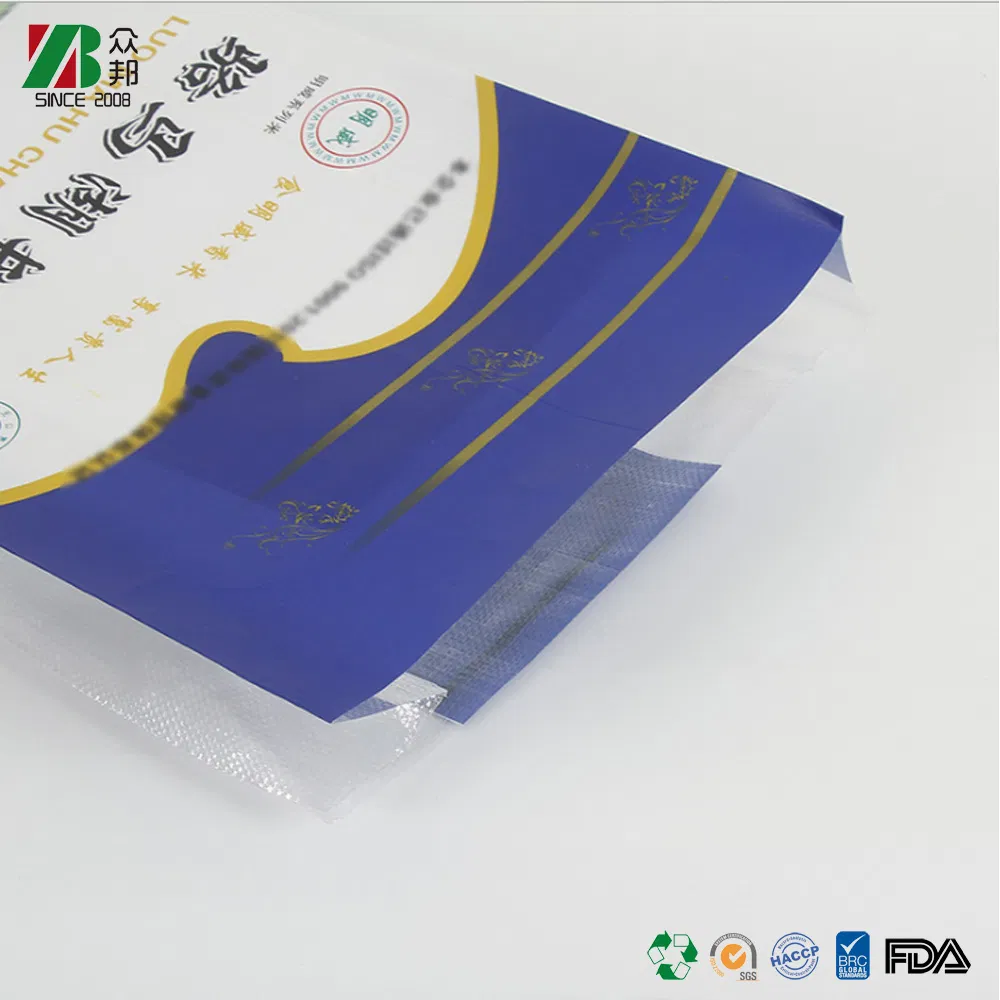 Fabricante ZB Packaging China 25kg 50kg Saco Woven de PP para Grãos de Arroz Laminado BOPP