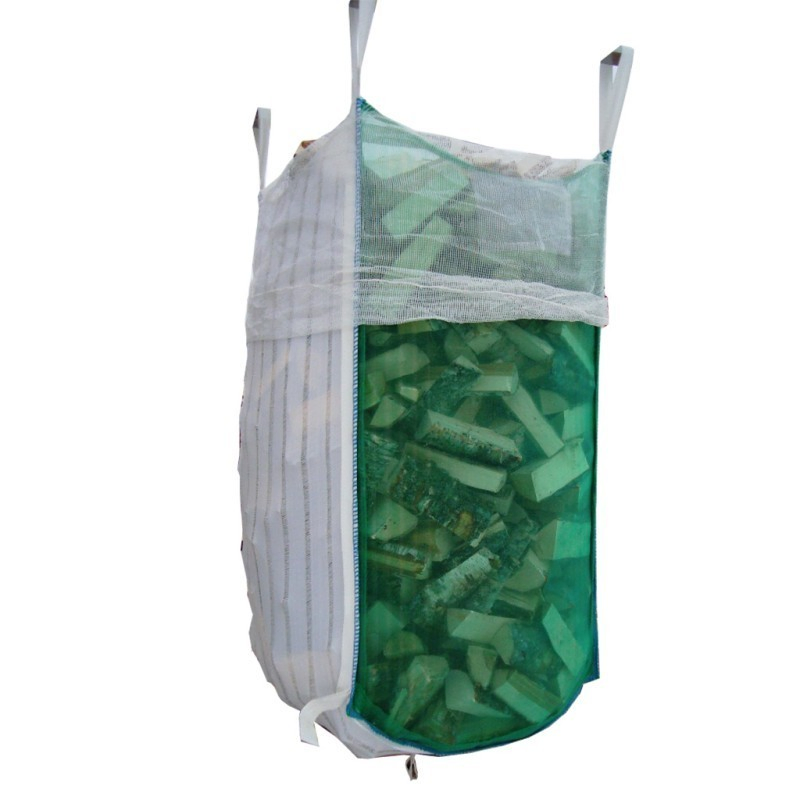 Saco de lenha de malha estabilizada UV de alta resistência com alças de inclinação para troncos
