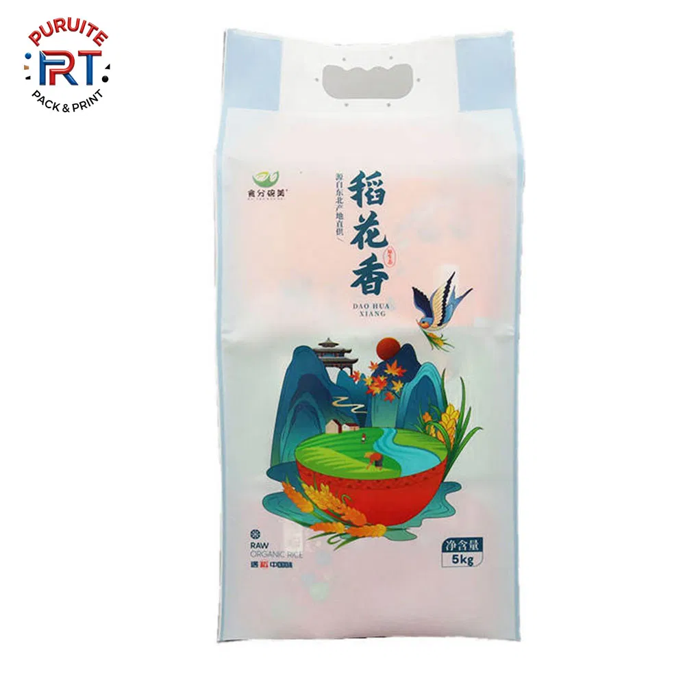 Saco de Arroz Woven PP Laminado BOPP Impresso Personalizado OEM 5kg 10kg 25kg 50kg Embalagem de Grãos Alimentícios