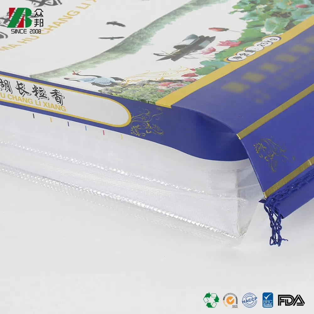 Fabricante ZB Packaging China 25kg 50kg Saco Woven de PP para Grãos de Arroz Laminado BOPP
