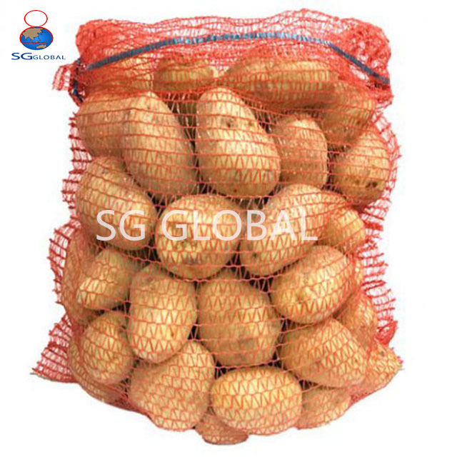 Embalagem de Cebola Batata Saco de Plástico PE Rede Raschel Saco de Alho Rede Saco de Frutas e Legumes Saco de Produção com Cordão