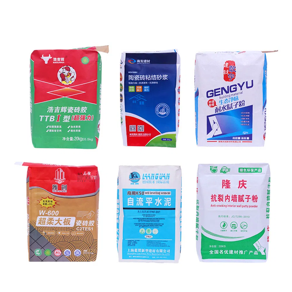 Bolsas de cimento de papel kraft personalizadas com válvula para fertilizantes químicos, ração, farinha e cimento branco, embalagem de bolsa de válvula de polipropileno
