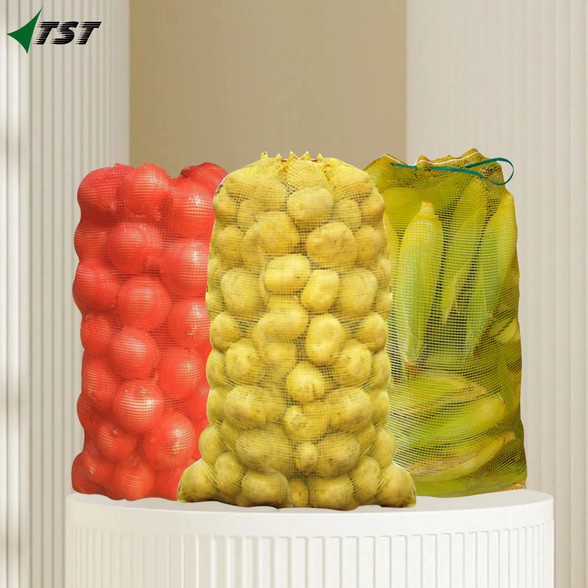 100% Saco de Rede Tubular de Vegetais PP para Batatas 10kg 25kg 50kg Sacos de Rede Vermelhos