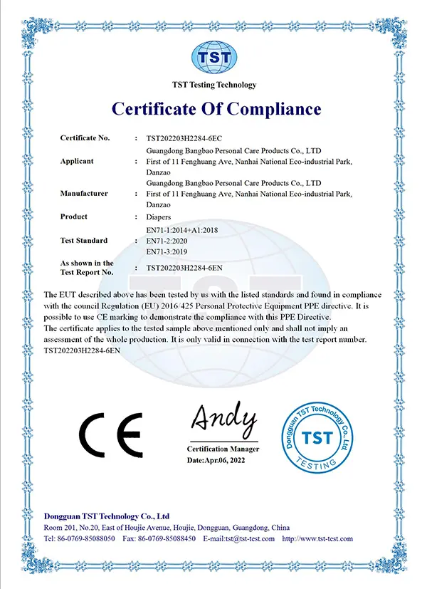 Bangbao CE Certification — European Conformity Certified Personal Care Products from Foshan China