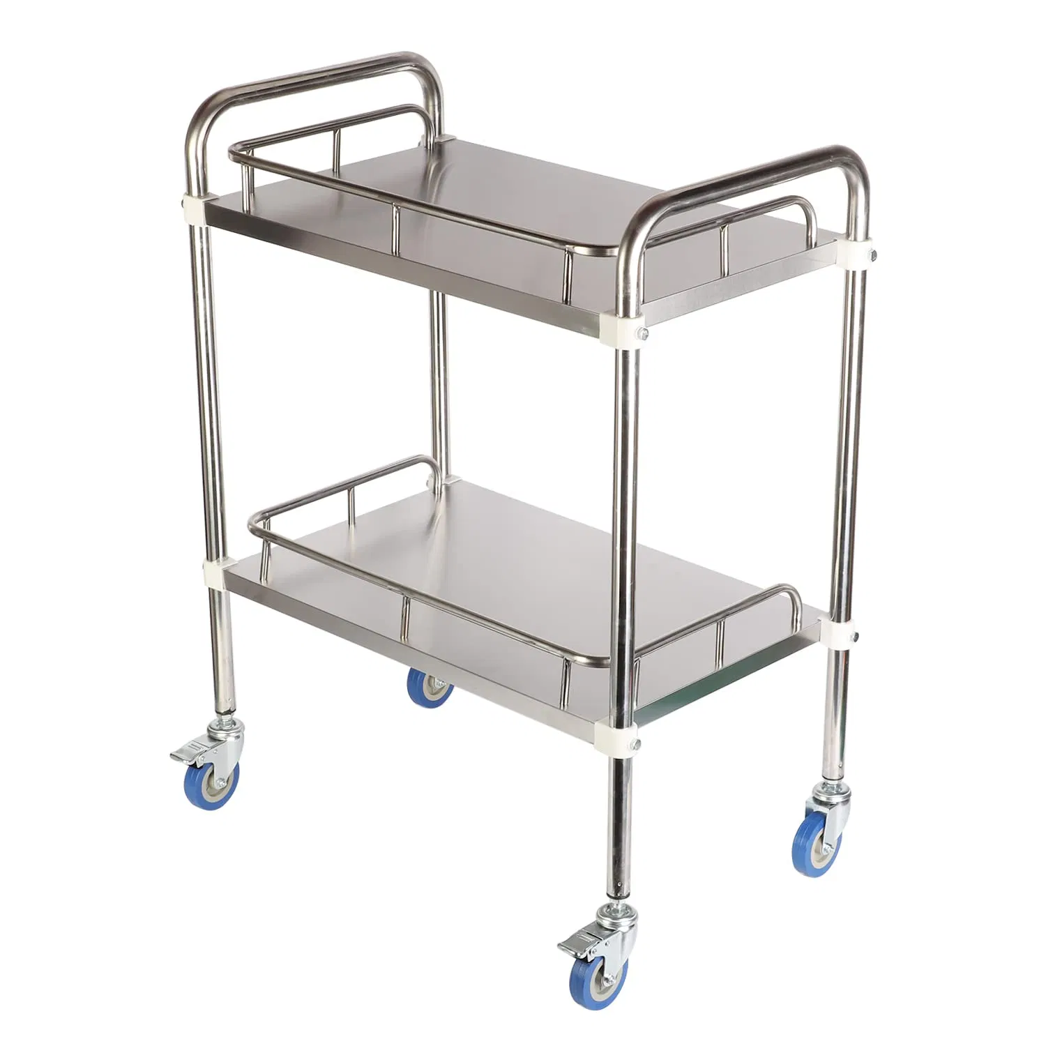 Medical Cart 2 Layers Stainless Steel Cart 220 Lbs Weight Capacity Lab Utility Cart with 360° Silent Wheels and a Drawer for Lab