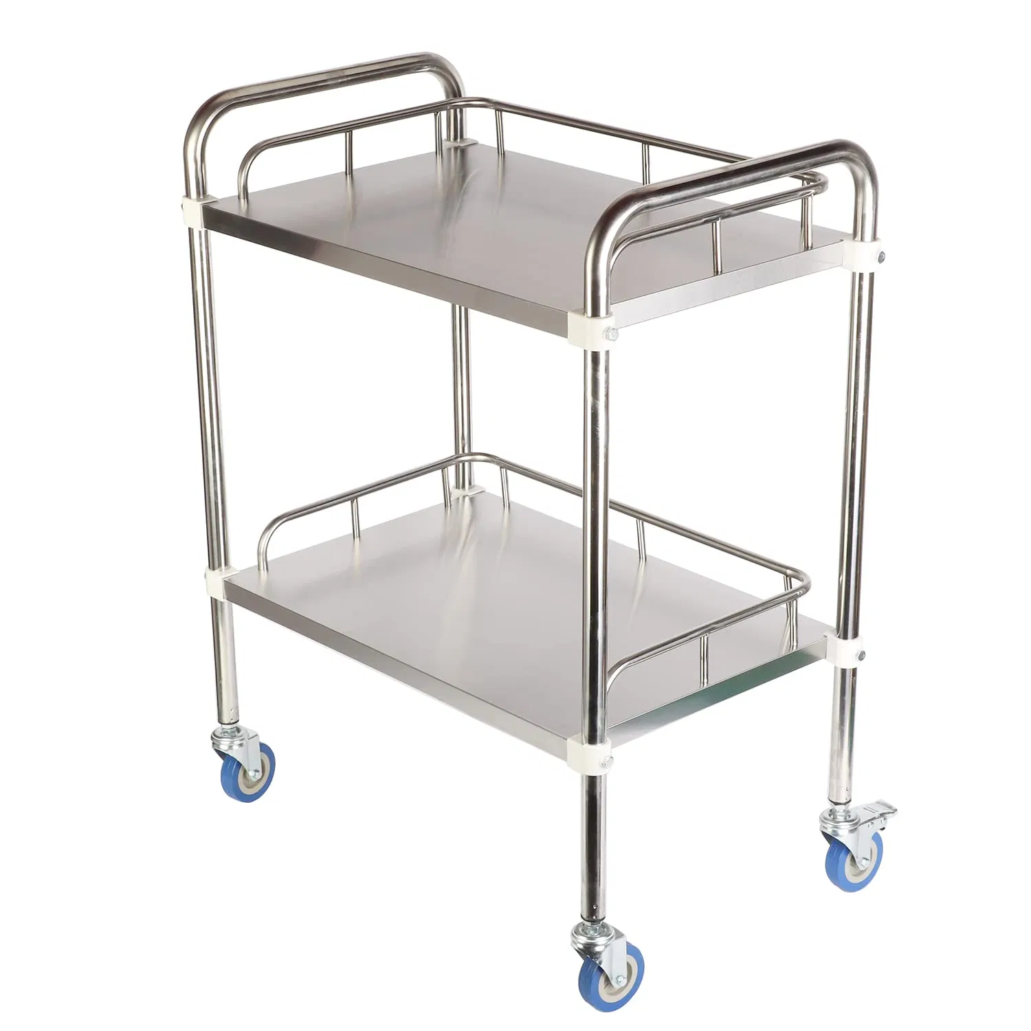 Medical Cart 2 Layers Stainless Steel Cart 220 Lbs Weight Capacity Lab Utility Cart with 360° Silent Wheels and a Drawer for Lab