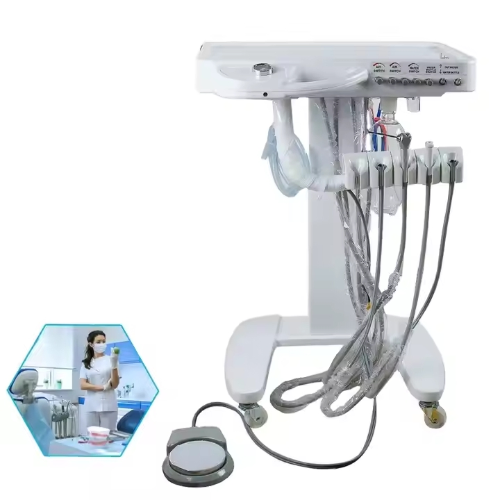 Portable Dental Mobile Delivery Unit 4-Hole System with 65L/Min Compressor for Treatment Work Electric Power Source