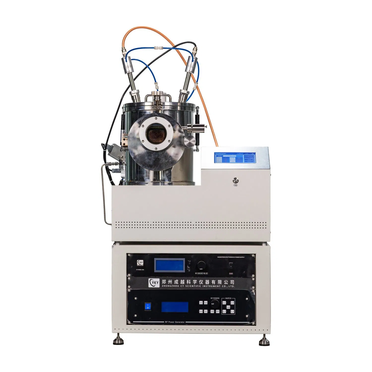 DC/RF Dual-Head High Vacuum Magnetron Plasma Sputtering System with Thickness Monitor