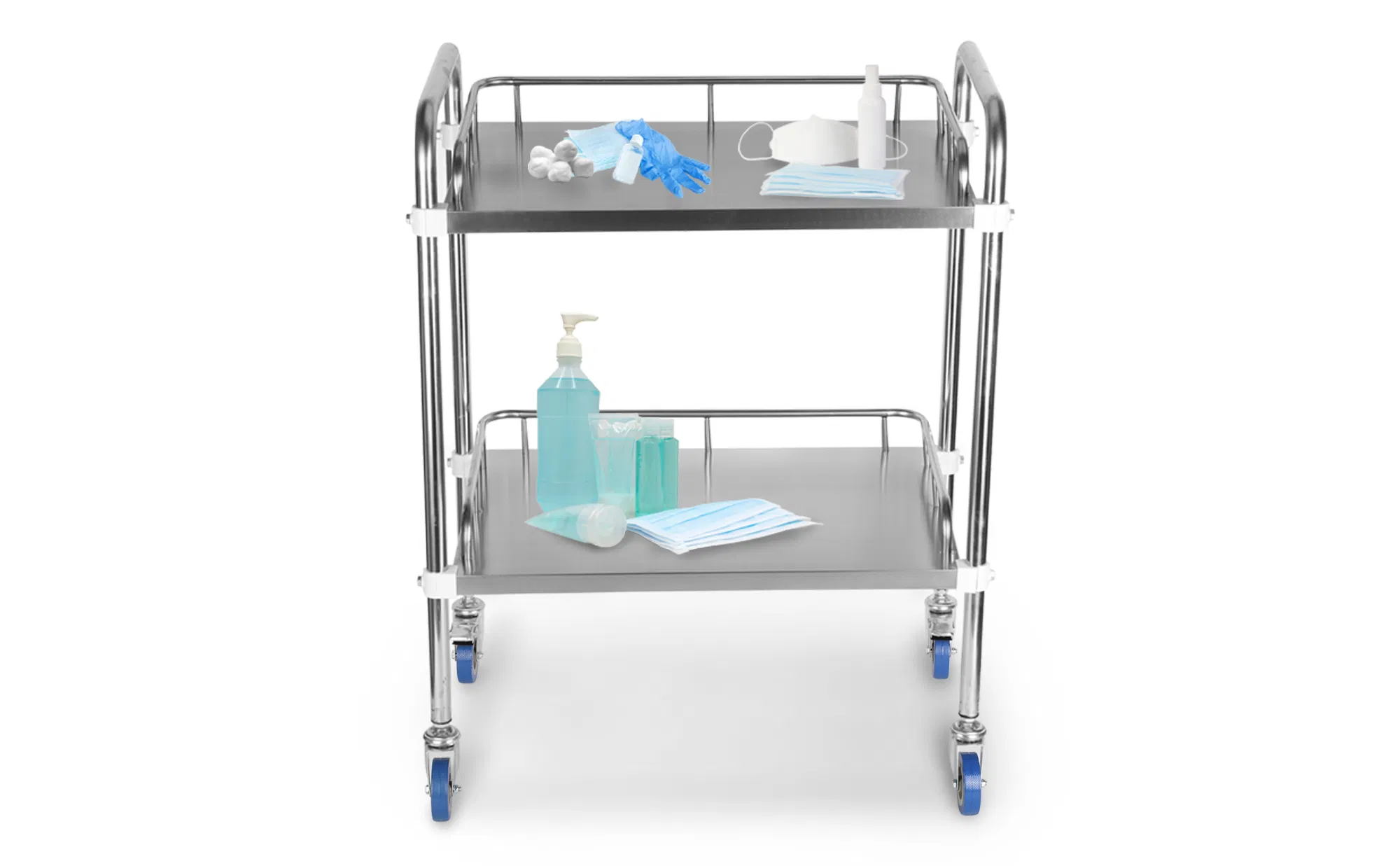Medical Cart 2 Layers Stainless Steel Cart 220 Lbs Weight Capacity Lab Utility Cart with 360° Silent Wheels and a Drawer for Lab