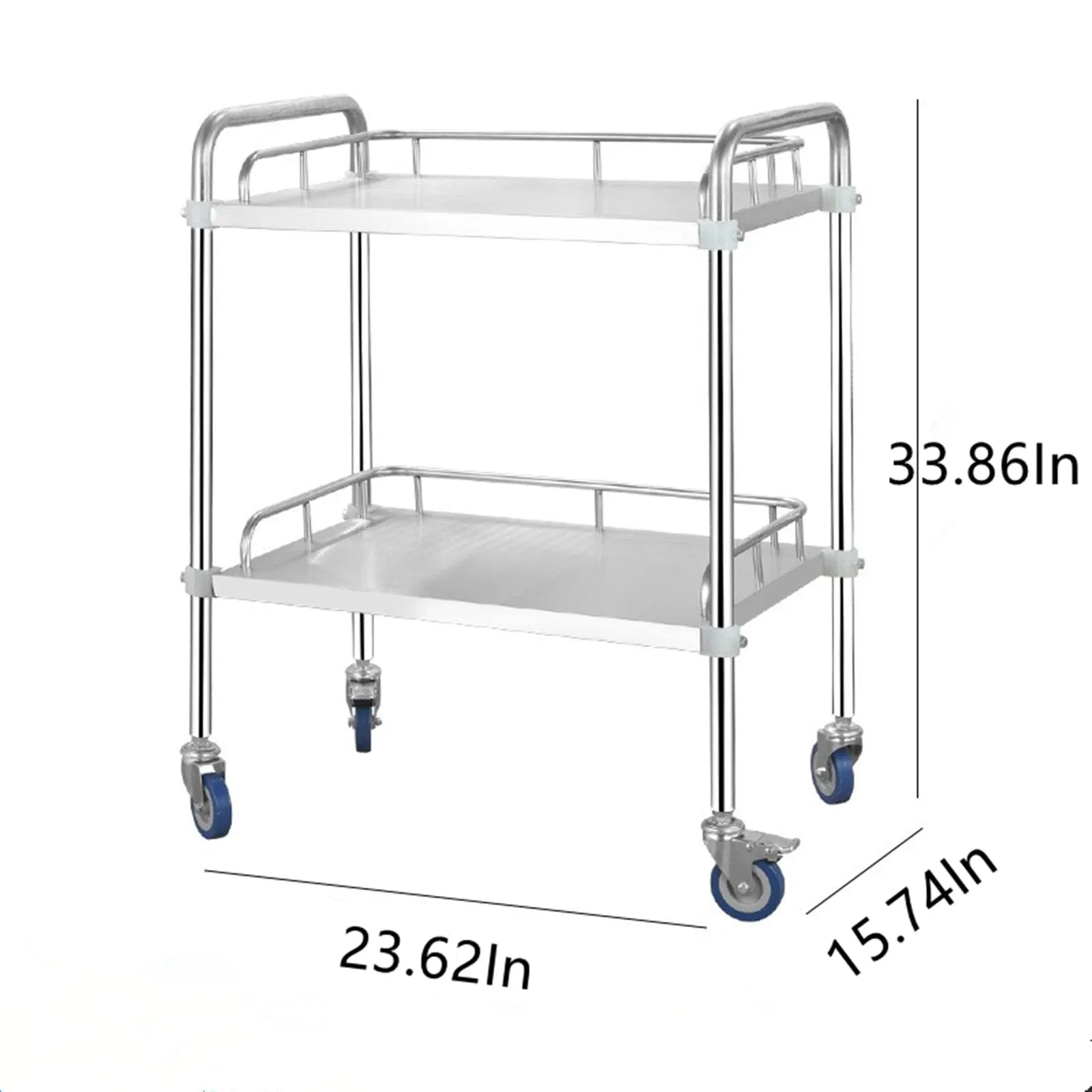Medical Cart 2 Layers Stainless Steel Cart 220 Lbs Weight Capacity Lab Utility Cart with 360° Silent Wheels and a Drawer for Lab