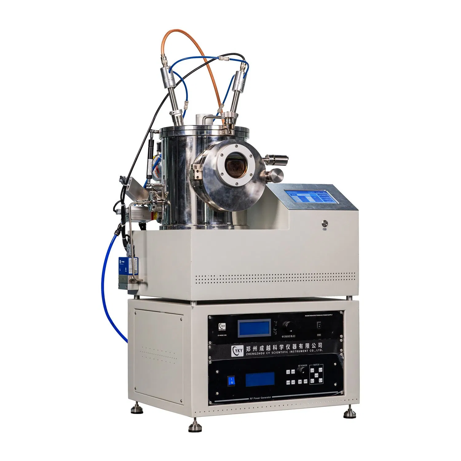 DC/RF Dual-Head High Vacuum Magnetron Plasma Sputtering System with Thickness Monitor