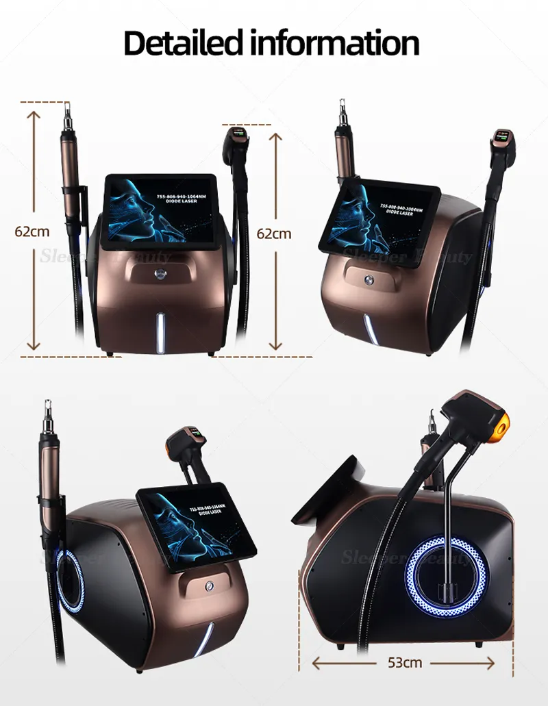 2 In1 إزالة الشعر والتاتو بتقنية IPL و ND YAG Q Switch متعددة الوظائف ليزر ديود 4 موجات