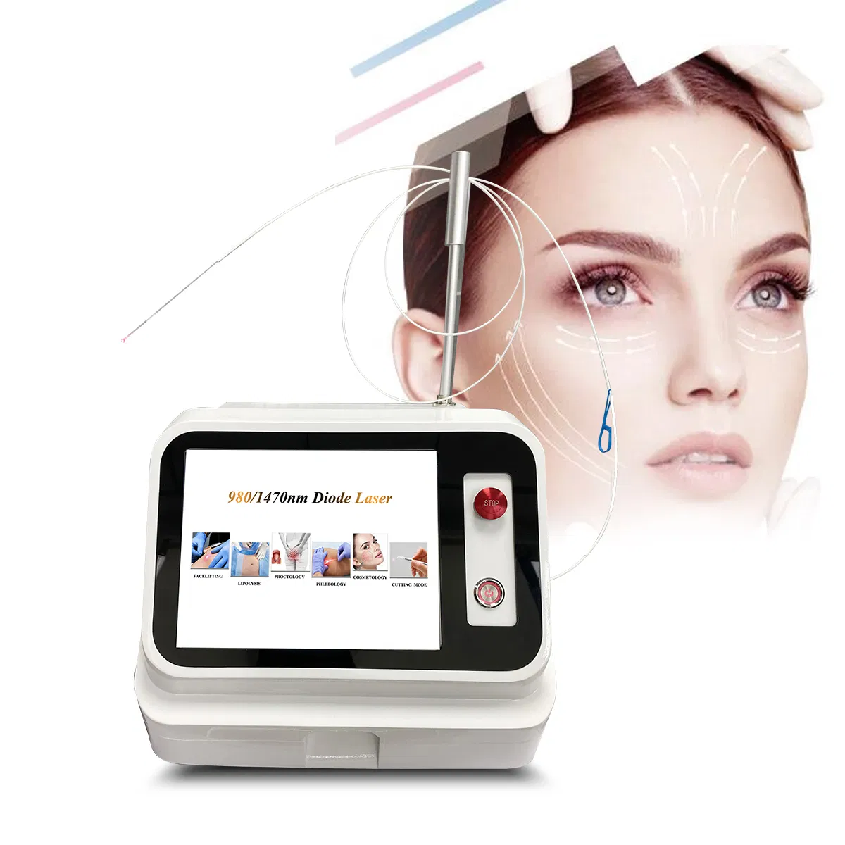 آلة رفع الوجه بالليزر Endolift، ليزر ليفي، شهادة CE، تحلل الدهون عبر SMS905 الألياف الضوئية Endolaser 980nm 1470nm ليزر الدهون، شفط الدهون