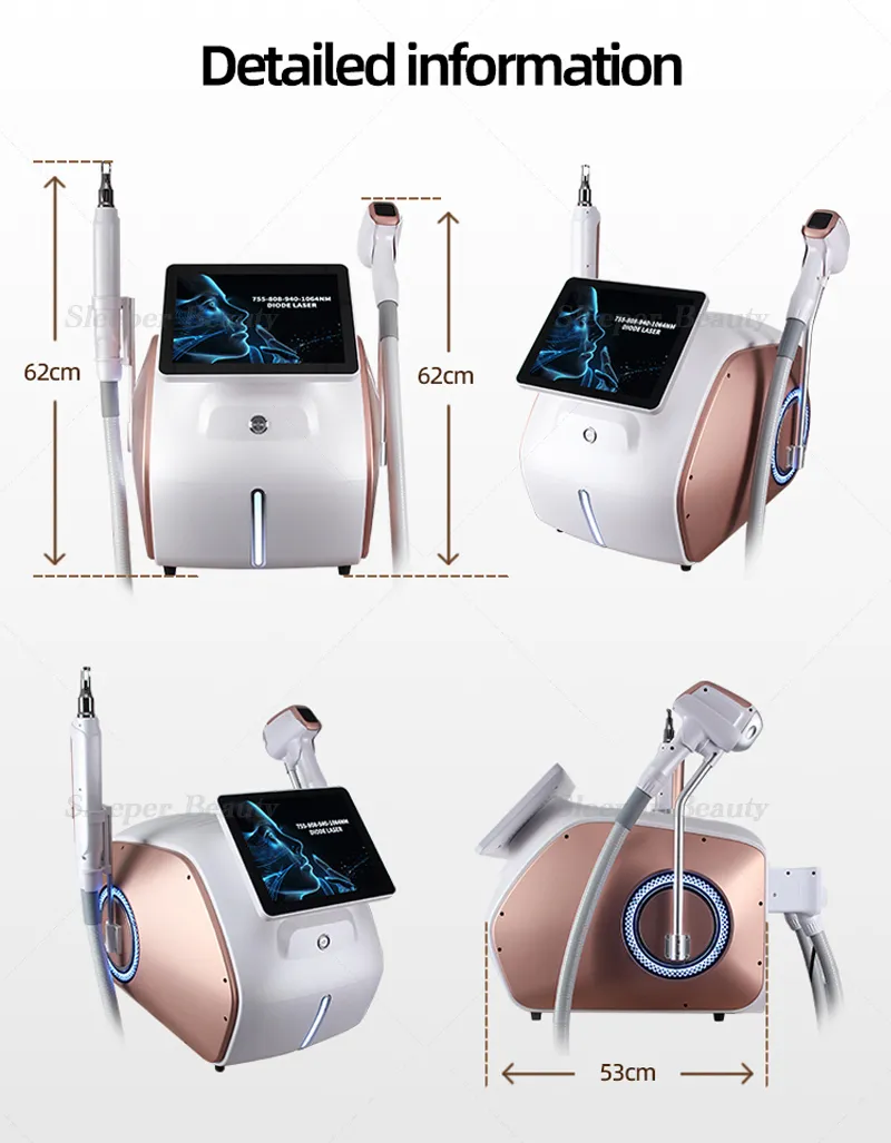 2 In1 إزالة الشعر والتاتو بتقنية IPL و ND YAG Q Switch متعددة الوظائف ليزر ديود 4 موجات