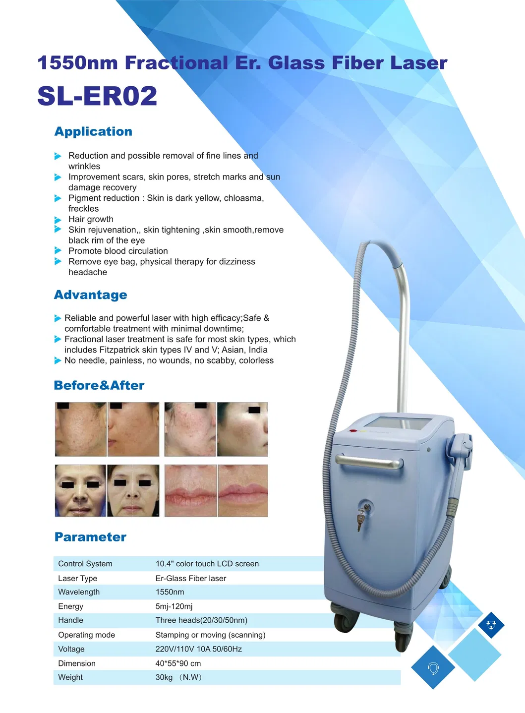 آلة ليزر إير ياج الاحترافية CO2 fractional 1550 لإزالة الندبات وتجديد البشرة باستخدام زجاج ياج 1550 لجمال صالون السبا