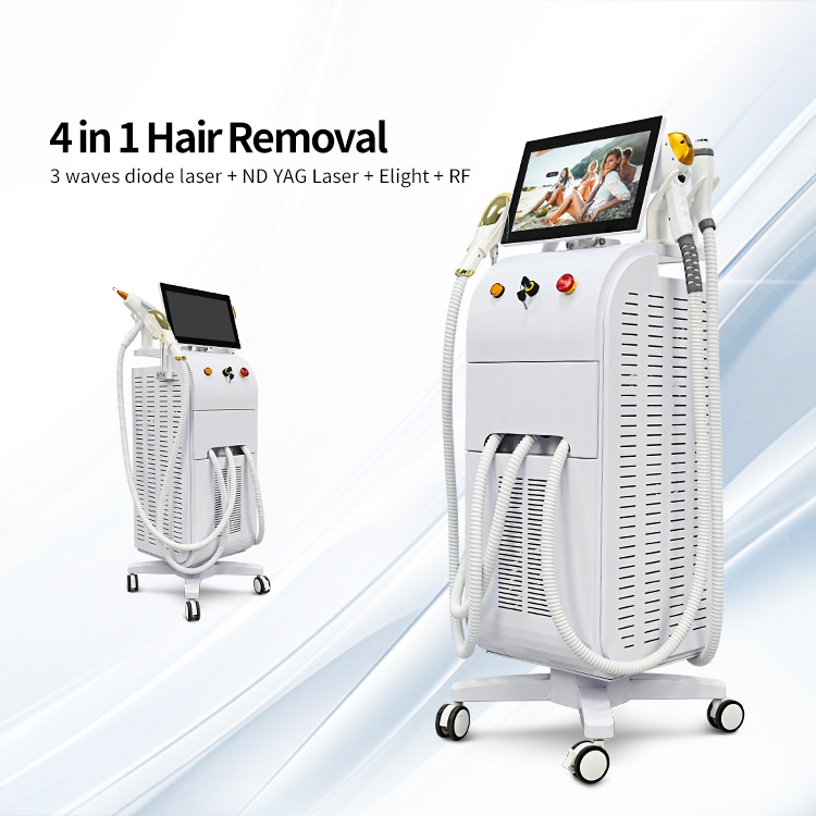 4 في 1 جهاز إزالة الشعر بالليزر عالي الطاقة E-Light IPL 808nm جهاز إزالة الوشم Q-Switch ND YAG