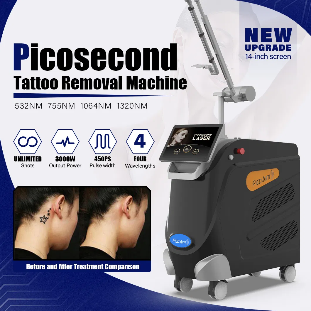 آلة إزالة الوشم بالليزر بيكوسكند سعر 3000W 4 الطول الموجي 532nm 755nm 1064nm 1320nm