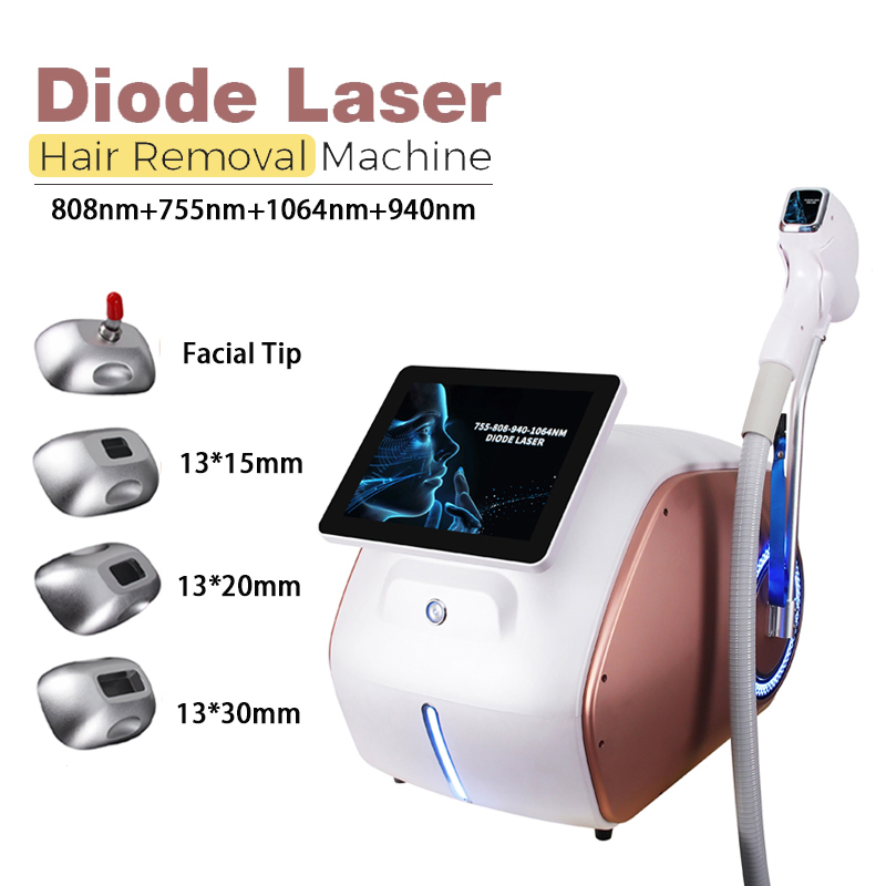 وصول جديد جهاز إزالة الشعر بالليزر المحمول 1200W 1600W 4 موجات 755nm 808nm 940nm 1064nm علاج إزالة الشعر بالليزر الثنائي عالي الكفاءة